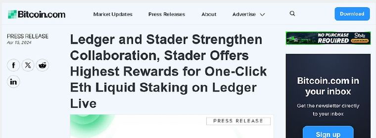 Stader Labs and Ledger collaboration covered on Bitcoin.com News