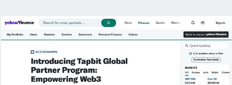 Tapbit's Global Partner Program covered on Yahoo Finance